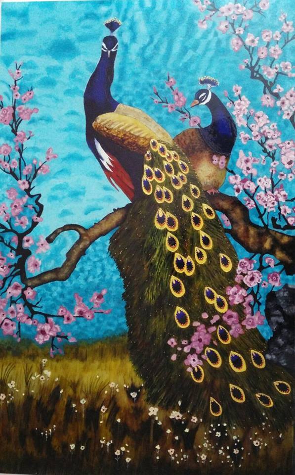 Oil Painting of 2 Birds on Canvas